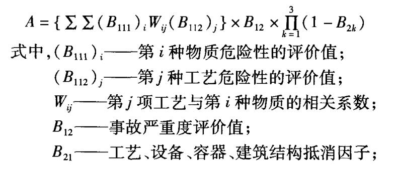 现实危险性(A)评价数学模型